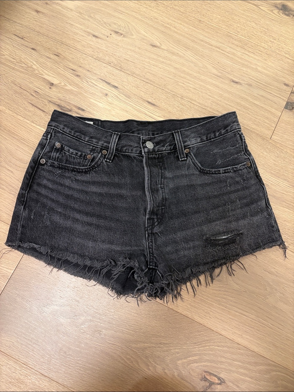 Levi’s Black Distressed Denim Shorts - Women's High-Rise Cutoff